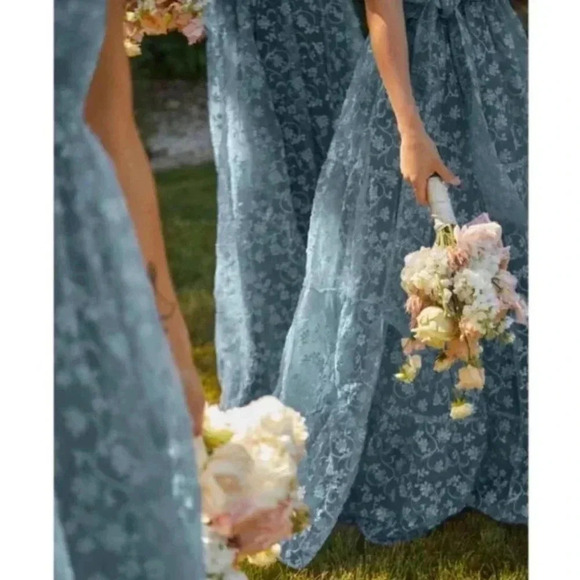 NWT Anthropologie BHLDN Beatrice Organza Maxi Dress Floral Blue Size 10 - Picture 7 of 14